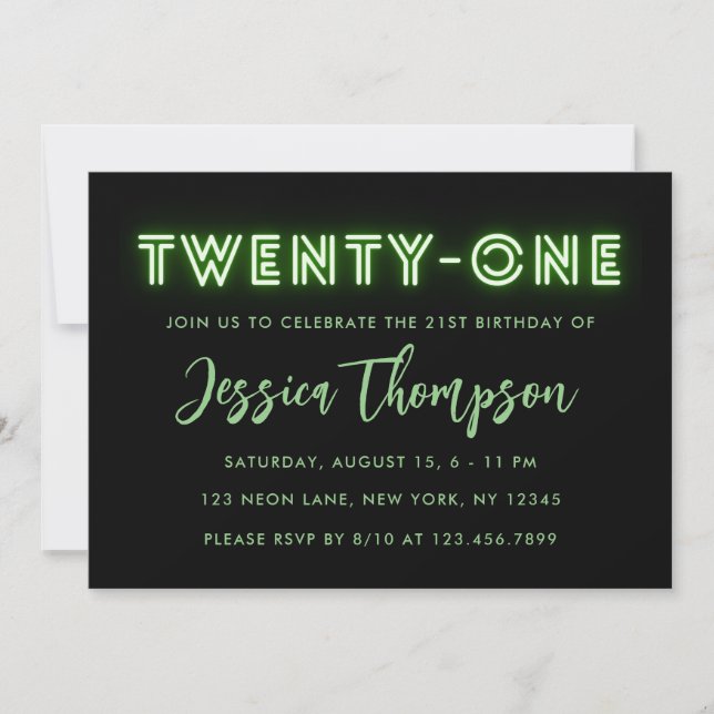 Neon Green Invitation du 21e anniversaire (Devant)