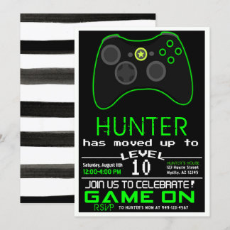 Neon Green Kid's Video Game Birthday Einladung