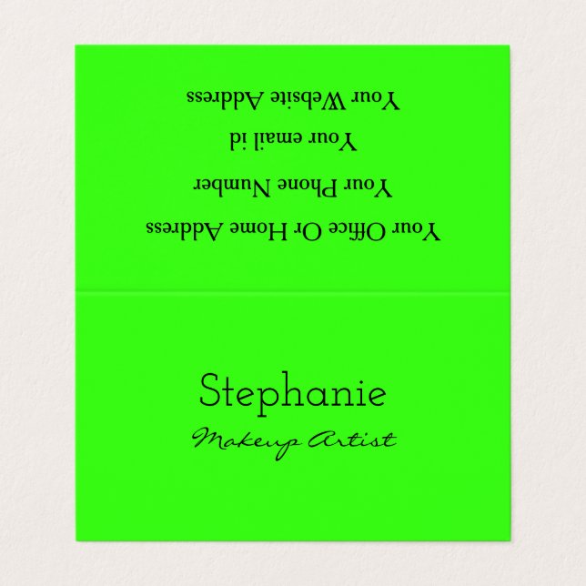 Neon Green Makeup Artist Salon Bright Colorful  Visitenkarten (Außenseite Aufgefaltet)