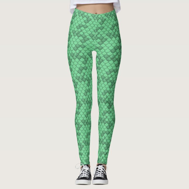 Neon Green Mermaid Scale Leggings Ariel Inspiriert (Vorderseite)
