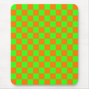 Neon Green Orange Checkerboard Vintag Mousepad