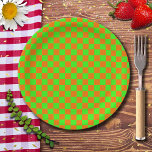 Neon Green Orange Checkerboard Vintag Pappteller<br><div class="desc">Neon Green und Orange Checkered Checkerboard | VINTAG | Classic | Trendy | Stilvoll | Mode | Minimal</div>