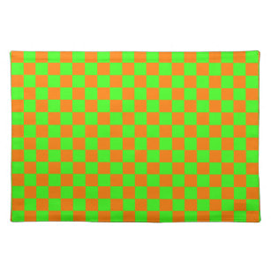 Neon Green Orange Checkerboard Vintag Stofftischset