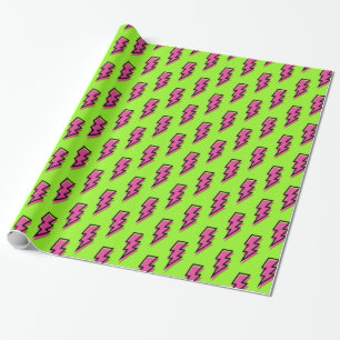 Neon Green & Pink Lightning Bolt Pattern der 90er Geschenkpapier
