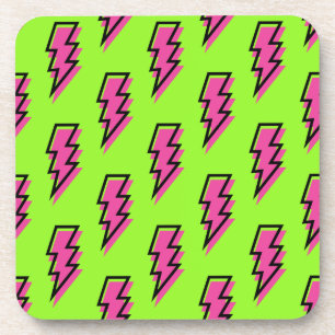 Neon Green & Pink Lightning Bolt Pattern der 90er Getränkeuntersetzer