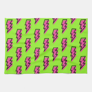 Neon Green & Pink Lightning Bolt Pattern der 90er Handtuch