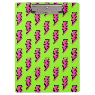 Neon Green & Pink Lightning Bolt Pattern der 90er  Klemmbrett