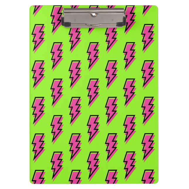Neon Green & Pink Lightning Bolt Pattern der 90er  Klemmbrett (Vorderseite)