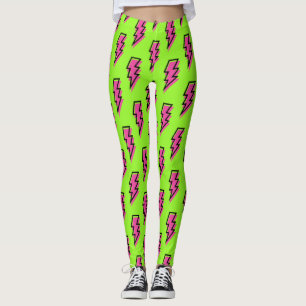 Neon Green & Pink Lightning Bolt Pattern der 90er Leggings