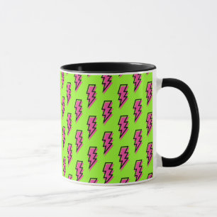 Neon Green & Pink Lightning Bolt Pattern der 90er Tasse