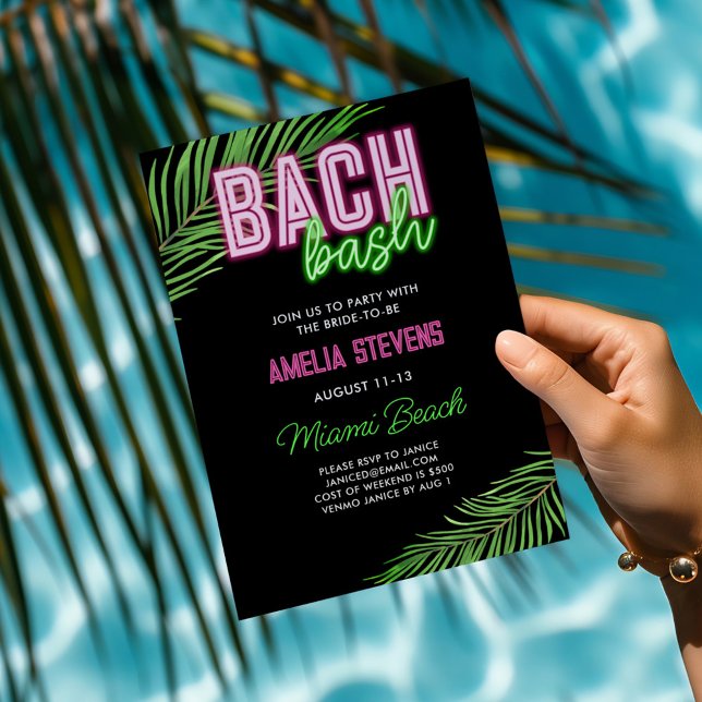 Neon Green & Pink Tropical Bachelorette Wochenende Einladung (Von Creator hochgeladen)