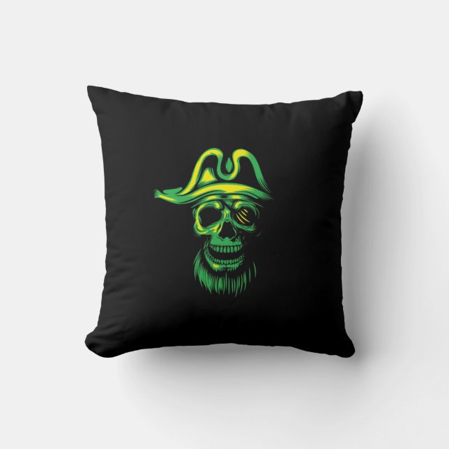 Neon Green Pirate Skull Kissen (Vorderseite)