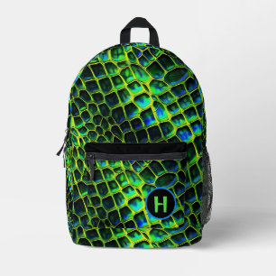 Neon Green Reptile Snake Monogram Bedruckter Rucksack