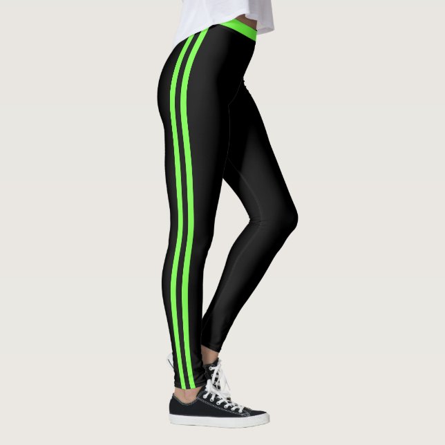 Neon Green Side Stripe Black Leggings Vos couleurs (Droite)
