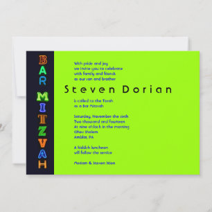 NEON GREEN SIGNS Bar Bat mitzvah Invitation