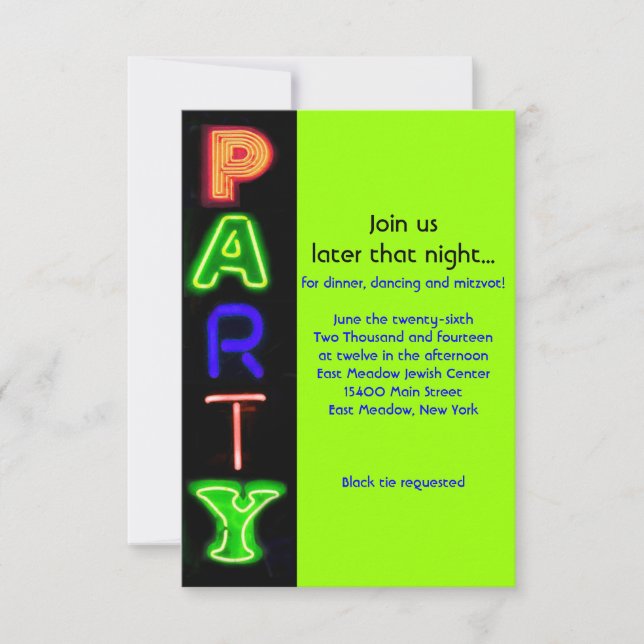 NEON GREEN SIGNS Bar Bat Mitzvah Party Card Einladung (Vorderseite)