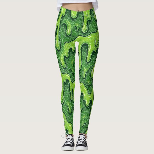 Neon Green Slime Tropfen Leggings (Vorderseite)