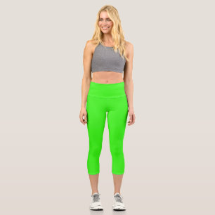 Neon Green Solid Color Capri Leggings