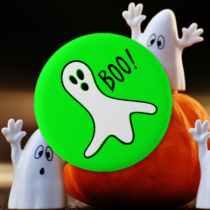 Neon Green Spooky Boom Ghost Kids Halloween Kostü Button