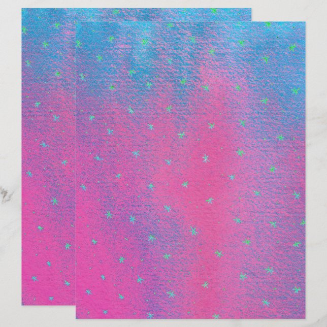 Neon Green Stars Pink Blue Glitzer Look Scrapbook (Vorne/Hinten)