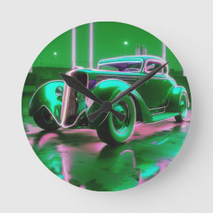 Neon Green Street Rod der 1930er Jahre Runde Wanduhr