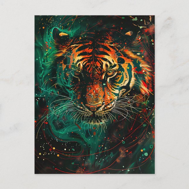 Neon Green Tiger Light Trails Postkarte (Vorderseite)
