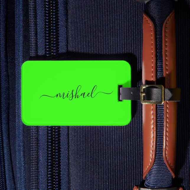 Neon Green Typografie, personalisieren Gepäckanhänger (Vorderseite Insitu 4)
