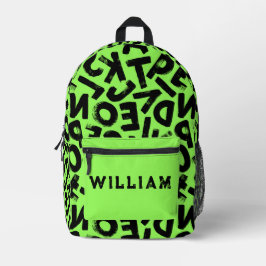 Neon Green und Black Grunge Graffiti Letters Cool Bedruckter Rucksack