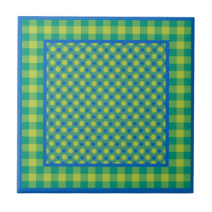 Neon Green und Blue Polka Dots on Emerald, Karo Fliese