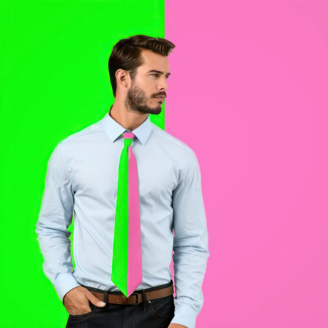 Neon Green und Hot Pink Krawatte (Zwei farbige Kra (Man wears a Neon Green and Hot Pink Tie (Two Color Tie))