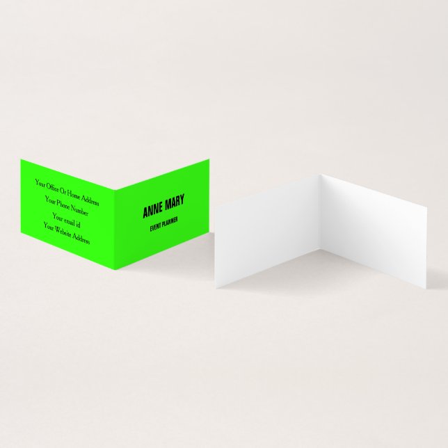 Neon Green White Bright Weddings Eventplaner Visitenkarten (Innenseite und Außenseite)