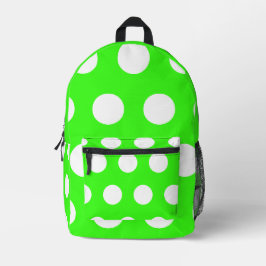 Neon Green White Large Polka Dots Bedruckter Rucksack