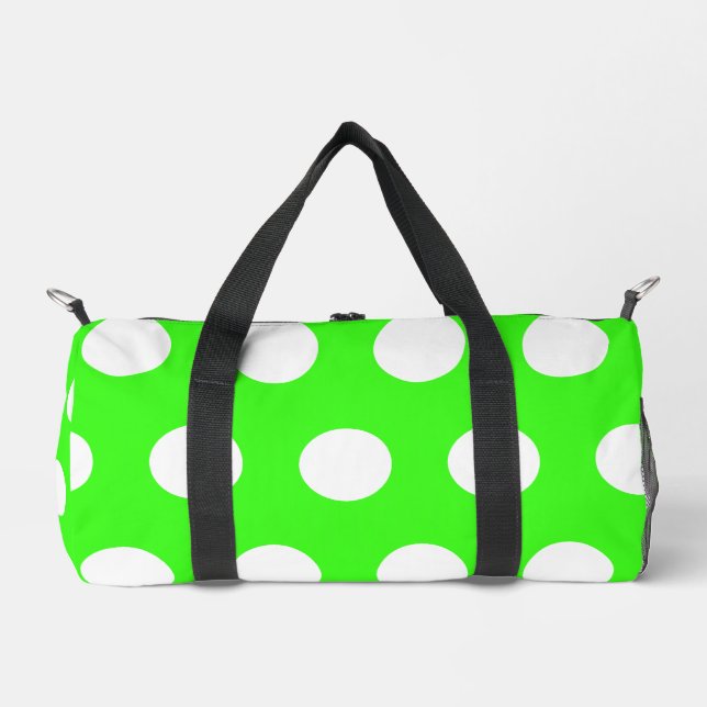 Neon Green White Large Polka Dots Duffle Bag (Vorderseite)