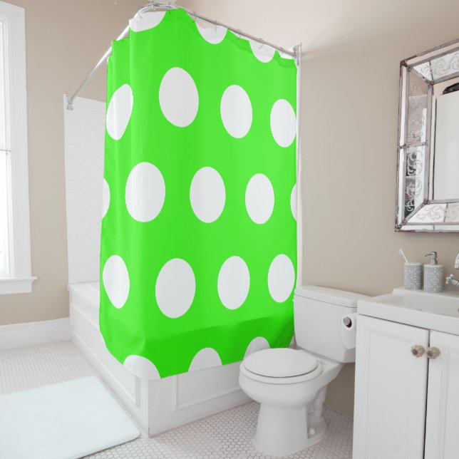 Neon Green White Large Polka Dots Duschvorhang (Beispiel)