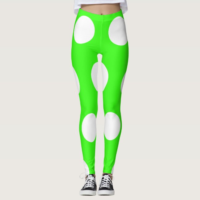 Neon Green White Large Polka Dots Leggings (Vorderseite)