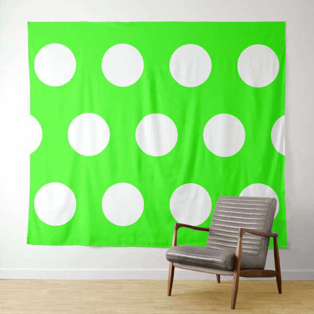 Neon Green White Large Polka Dots Wandteppich (Beispiel (Horizontal))