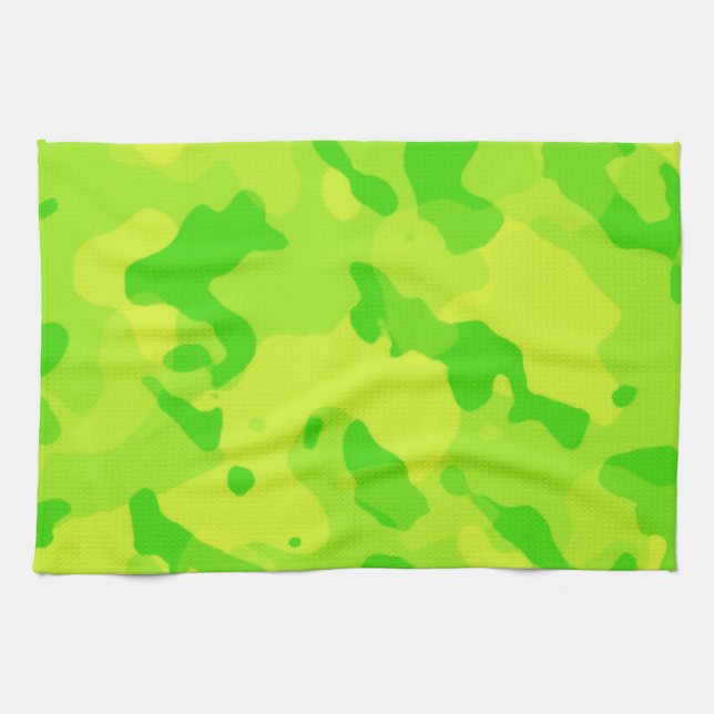 Neon Green Yellow Camouflage; Camouflage Küchentuch (Horizontal)