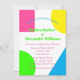 Neon Green Yellow Pink Blue Moderne Retro Hochzeit Einladung