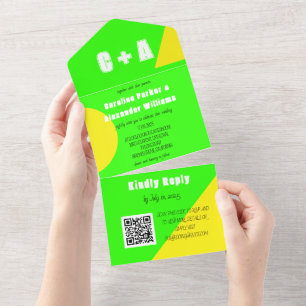 Neon Green Yellow Retro Modernes, feines Elegant All In One Einladung