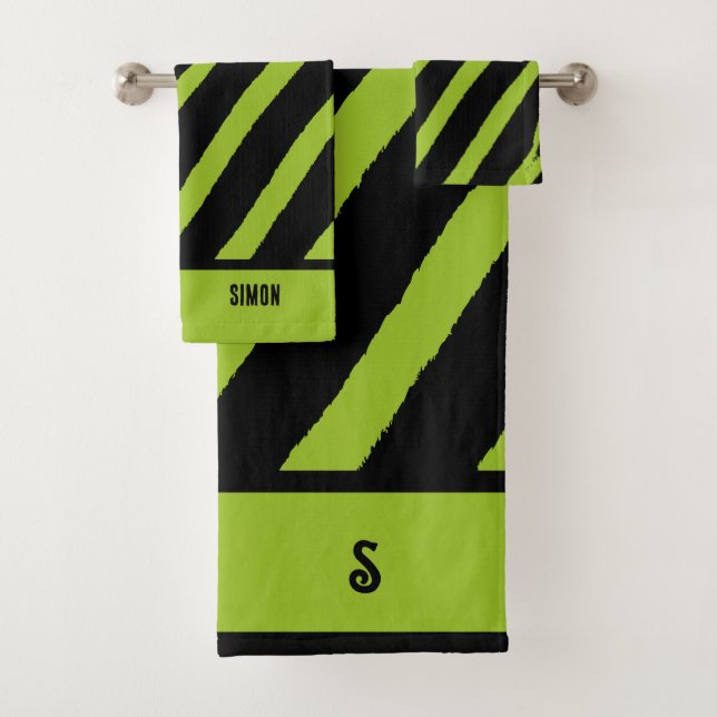 Neon Green Zebra Drucktuch Badhandtuch Set (Insitu)