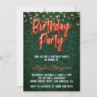 Neon Greenery Green Wall Geburtstagsparty Einladun Einladung