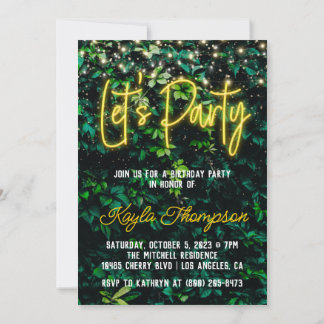 Neon Greenery Green Wall Lasst uns Party Einladung
