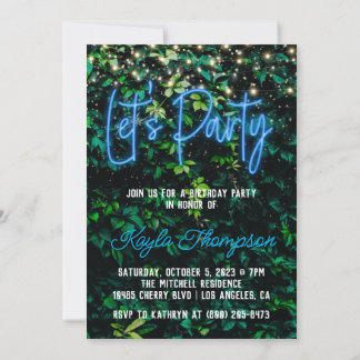 Neon Greenery Green Wall Lasst uns Party Einladung
