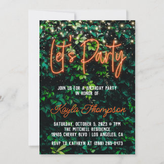 Neon Greenery Green Wall Lasst uns Party Einladung