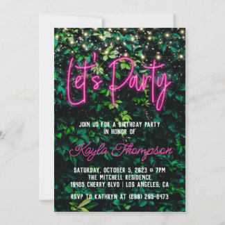 Neon Greenery Green Wall Lasst uns Party Einladung