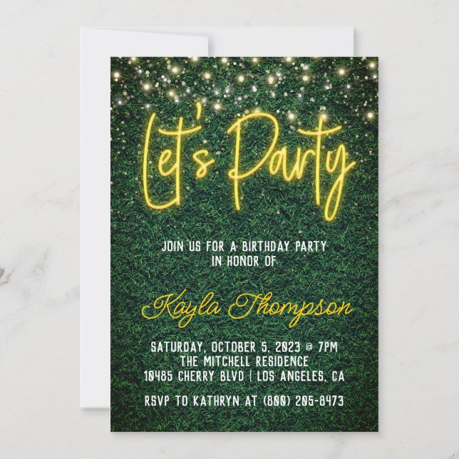 Neon Greenery Green Wall Lasst uns Party Einladung (Rückseite)
