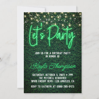 Neon Greenery Green Wall Lasst uns Party Einladung