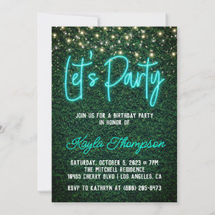 Neon Greenery Green Wall Lasst uns Party Einladung