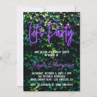 Neon Greenery Green Wall Lasst uns Party Einladung