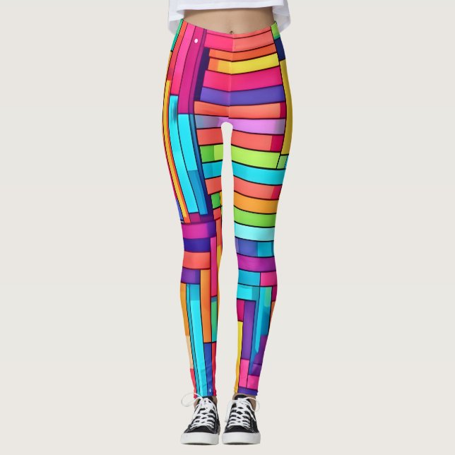 Neon Grid - Abstraktes Mosaik Leggings (Vorderseite)